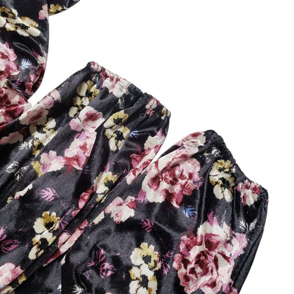 Plus Size Boho Velour Midi Dress 2X – 24/7 Blue Floral Off-Shoulder Cottagecore - Picture 7 of 12